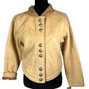 County Clothing Company Tan Western Jacket Faux Suede Shearling Sherpa Cropped